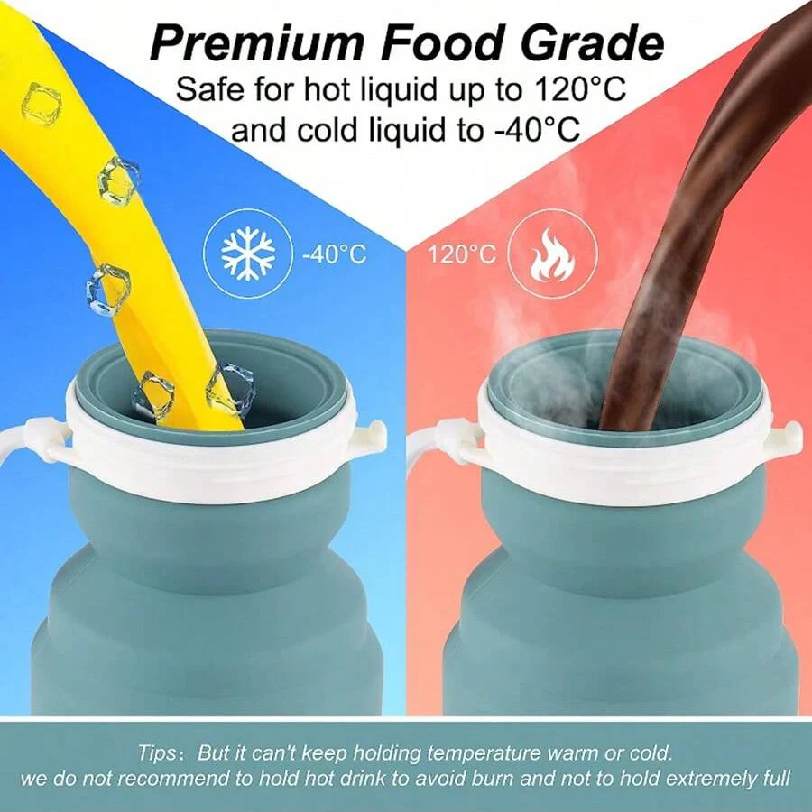 Description Picture 6 of item600ml Foldableable Water Bottle Reusable Bpa-Free Silicone Water Cup Foldableable Travel Water Bottle Fitness Camping Style Hiking Sports Light and Durable