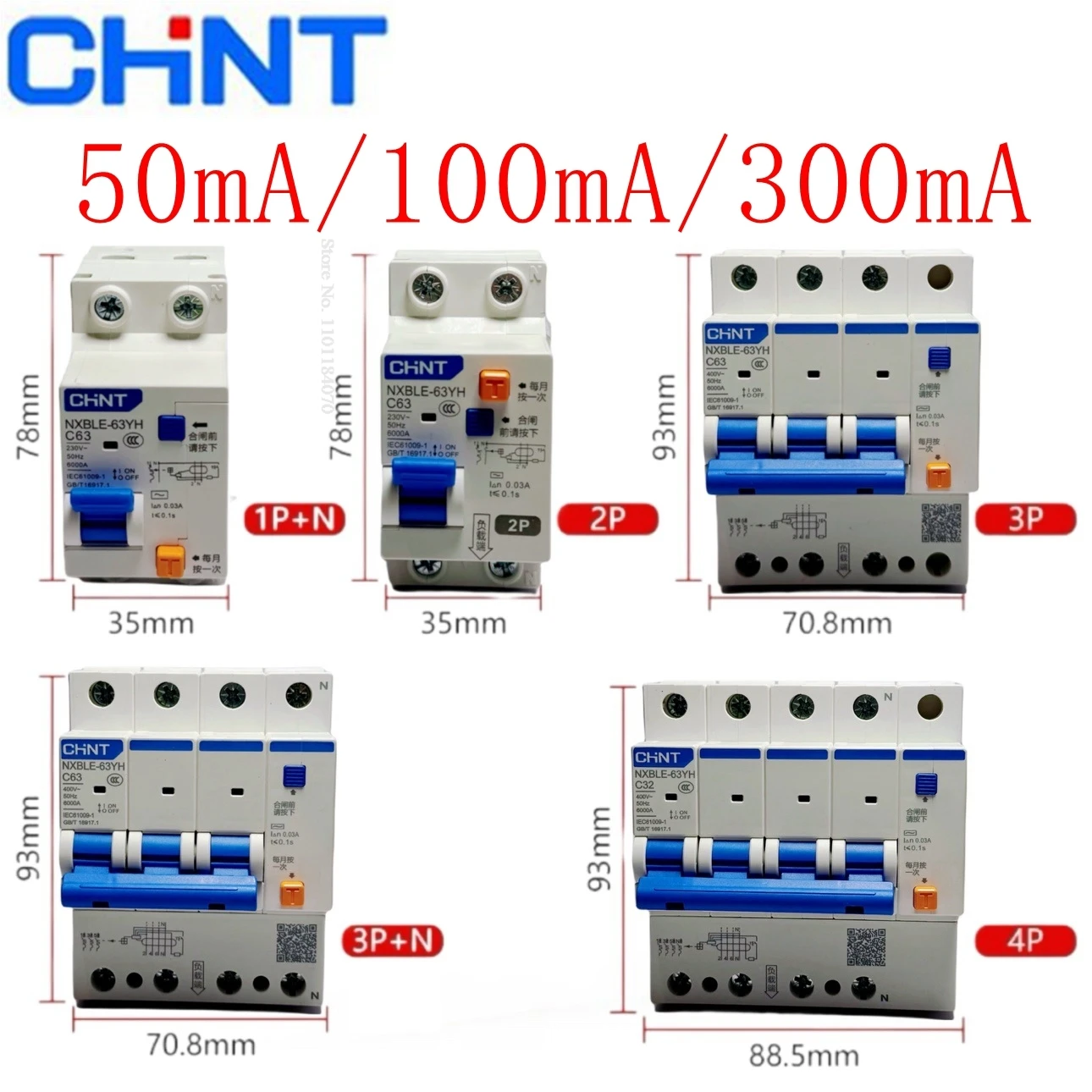 Interruptor Atual Residual sobre e Proteção Atual Curto do Vazamento Rcbo Dz30le Dz47le Epnl 32a 63a 100ma 230v