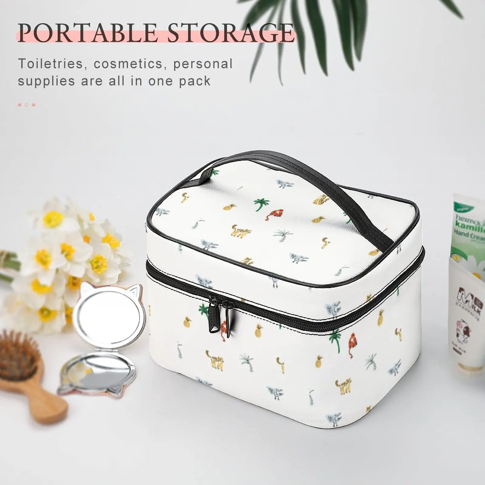 Customized Pattern Makeup Bag Outdoor Travel Makeup Bag Women White Print Cosmetic Bag Toiletries Organizer Storage Wash Bag