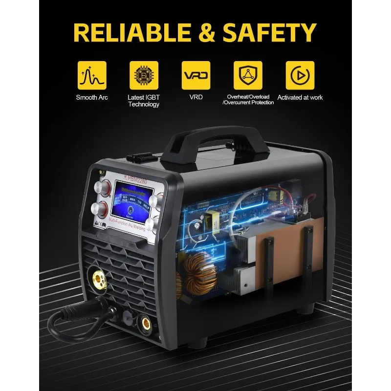 HZXVOGEN 200A Aluminum MIG Welder, 5 in 1 Multi-process Welding Machine 110V/220V Classless Flux Core Welder/Lift Welder/Spot