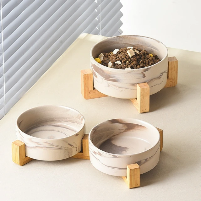Marbling Ceramic Cat and Dog Bowl Medium Large Dog Feeding and Feeding Double Bowl with Wooden Rack Pet Puppy Accessories Marbling Ceramic Cat and Dog Bowl Medium Large Dog Feeding and Feeding Double Bowl with Wooden Rack Pet Puppy Accessories