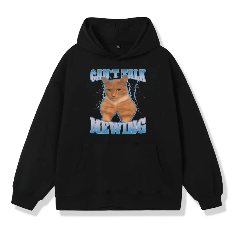 Can't Talk Mewing Funny Cat Graphic Hoodie Male Fall/winter Fashion Oversized Sweatshirts Men Women Vintage Harajuku Pullover