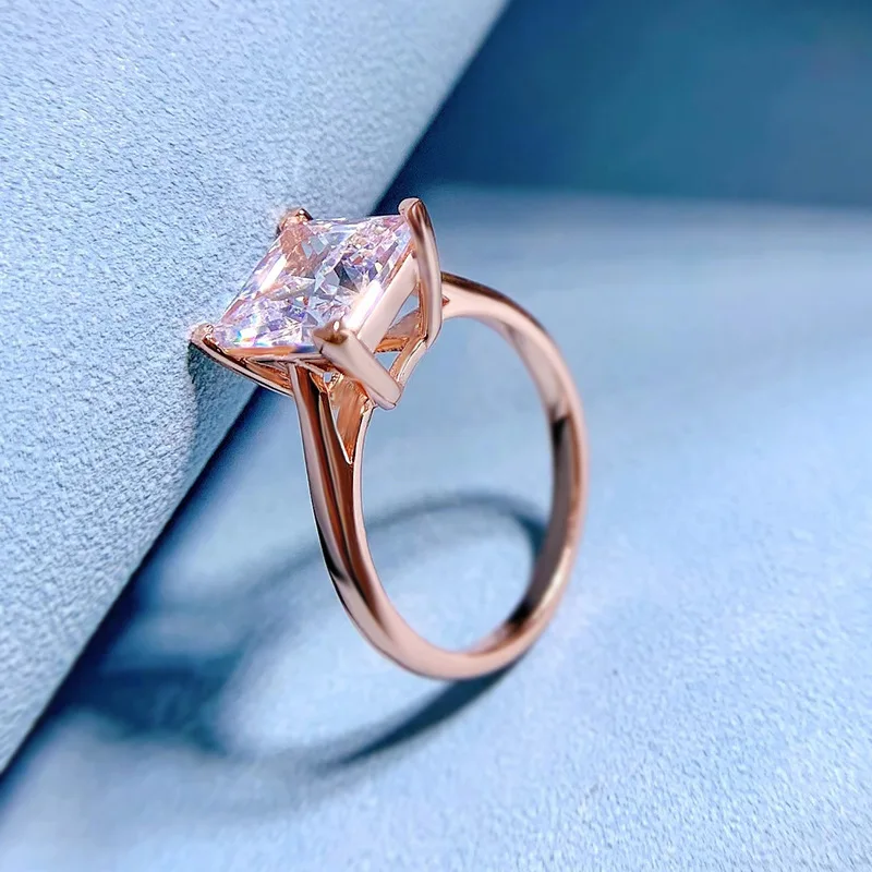 2022 new S925 silver 8*8 princess square ring personality wild classic four-claw diamond ring