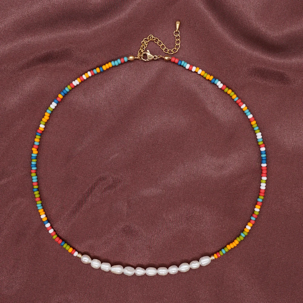 

YASTYT Genuine Freshwater Pearl Necklace Fashion Jewelry Multicolor Tiny Glass Beaded Choker Necklaces for Women Neck Chain