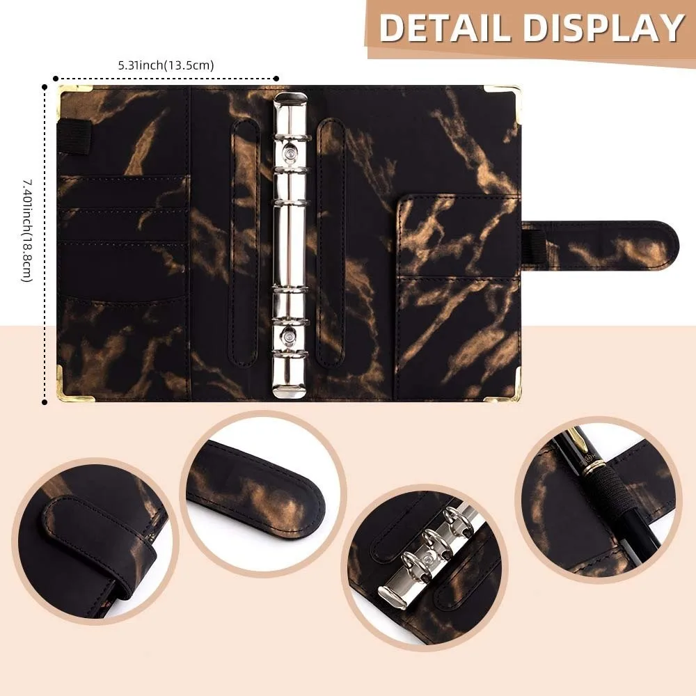 Mini raccoglitore per risparmio di denaro A6 in similpelle, buste per contanti, mini raccoglitore per budget, stampa marmorizzata/leopardo, resistente agli strappi - immagine 4