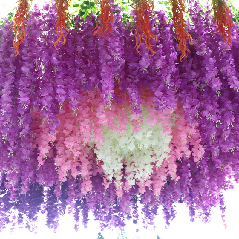 

12 PCS Simulated Wisteria Flowers Strip Wedding High Density Flower Strips Floral Artificial Flowers Home Park Hotel Decoration