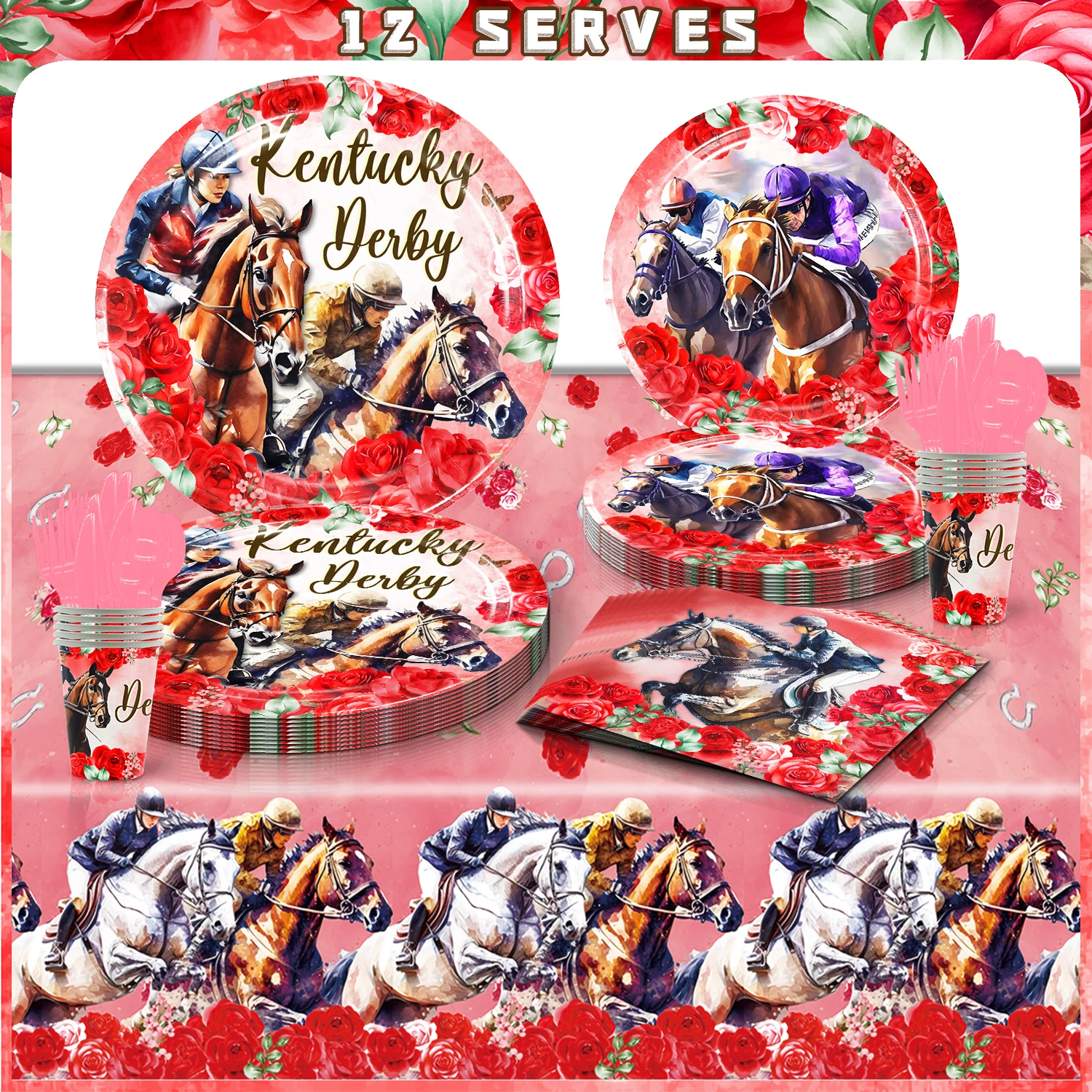 Horse Race Theme Birthday Decorations Party Disposable Tableware Paper Napkins Cups Plates Tablecloths Straw
