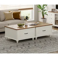 Farmhouse coffee table, square with adjustable top and living room drawers, wooden center table for home and office 1