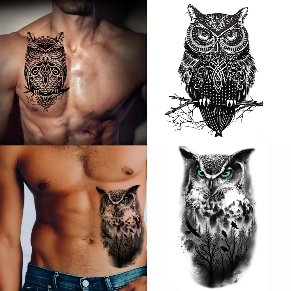 Temporary Tattoos Men Black Owl Tattoo Sticker for Hand Arm Sleeve Animal Fake Tattoo for Women Waterproof  Transfer Tatoo