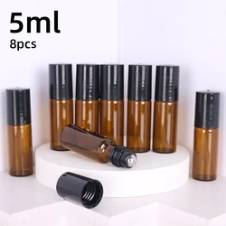 Premium 8 - Piece Set of 10ml Brown Glass Roller Bottles with Steel Ball for Essential Oils and Perfumes (5ml  brown)