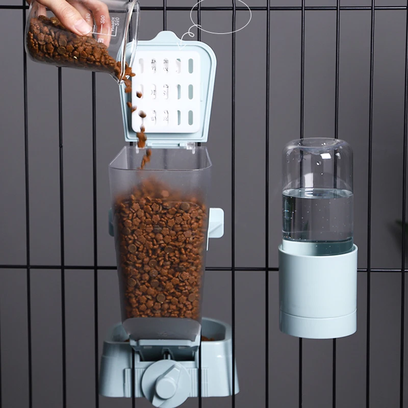 Automatic Pet Feeder Cage Hanging Bowls Pet Water Bottle Food Container Dispenser Hanging Bowl For Puppy Cats Rabbit Feeding