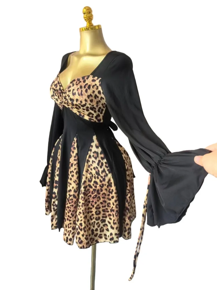 Wmstar Dresses for Women Wholesale Long Sleeved Leopard Print Strapless Short Skirt with A Belt Sexy and Slimming Dress