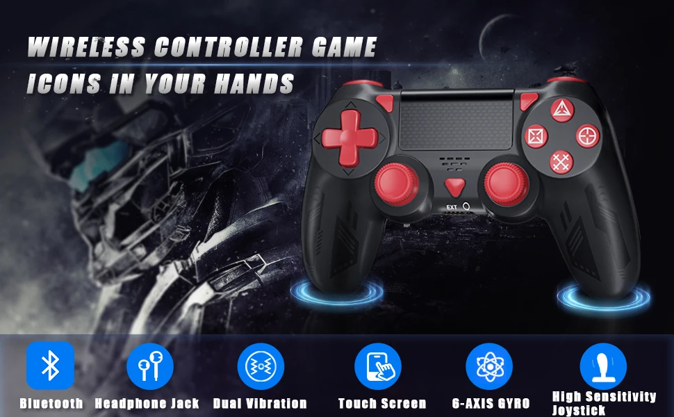 Wireless Game Controller Compatible For PS4/PS4 Slim with Enhanced Dual Vibration/Analog Sticks/6-Axis Motion Sensor