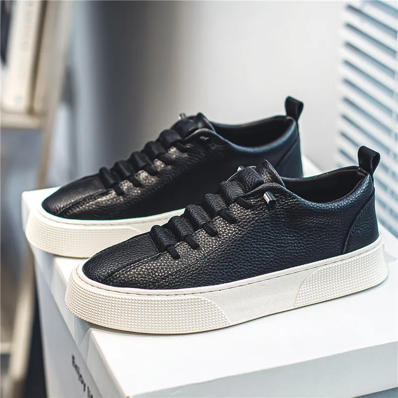 

PARZIVAL 2023 New Men's Fashion Casual Leather Shoes Non-slip Vulcanized Sports Shoes Comfortable Flat Slip-on Casual Shoes