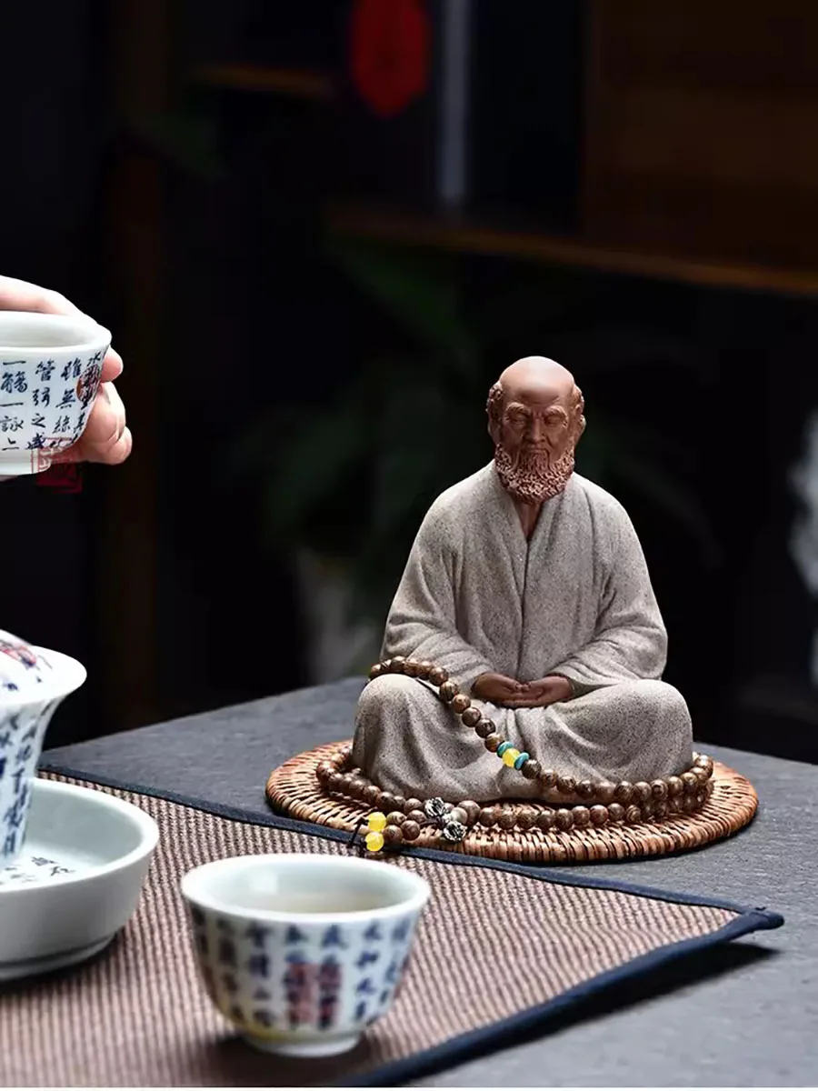 Bodhidharma Zen Purple Sand Buddhism Indian Figure Statues for Decoration, Home Living Room, Tea Room Ceramic Crafts, Handmade