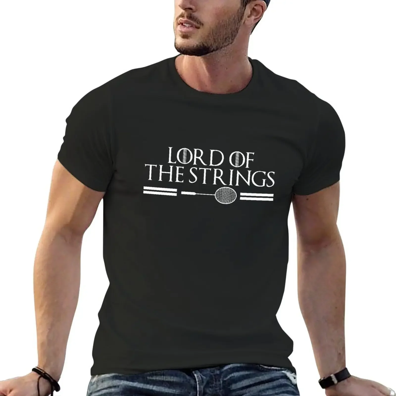 Новинка, забавная футболка с воланами для бадминтона Lord ooff the string, белые футболки для мальчиков, летние топы, мужские футболки