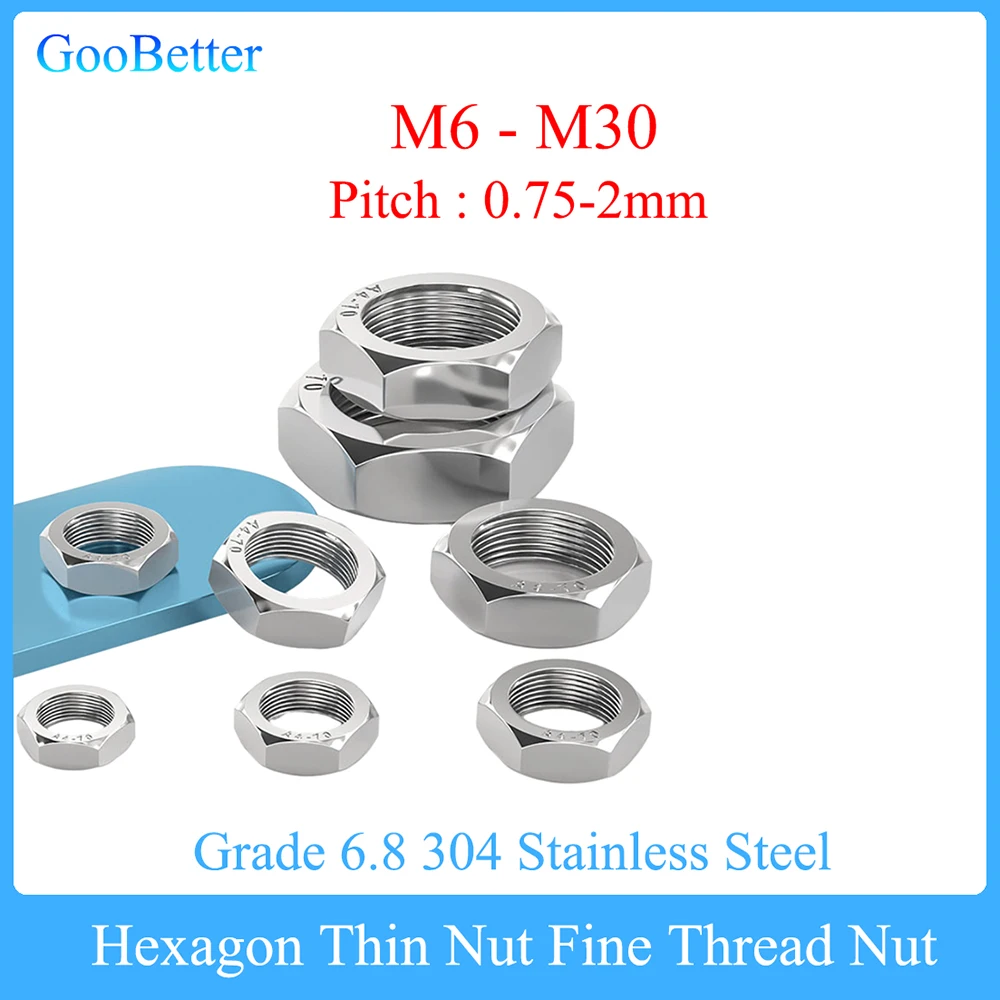 

1-100Pcs Hexagon Thin Nut Fine Thread Nut M6 M8 M10 M12 M14 M16 M18 M20 M22 M24 M27 M30 Grade 6.8 Stainless Steel Hexagon Nuts