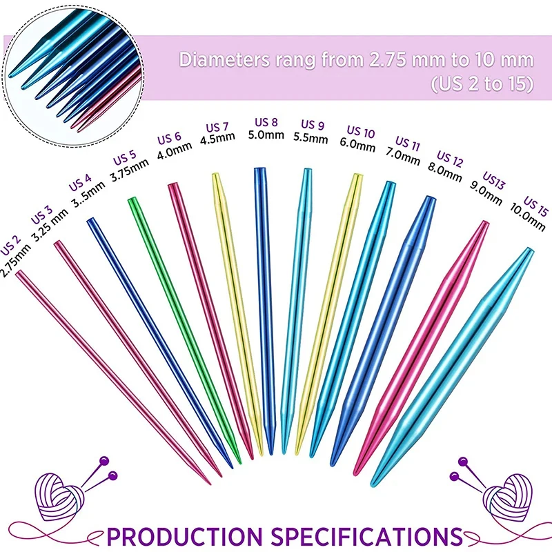 Description Picture 3 of itemAluminum Circular Knitting Needles Weaving Yarn Knitting Craft Tools Accessories Set Interchangeable Crochet Hooks Kit Needle