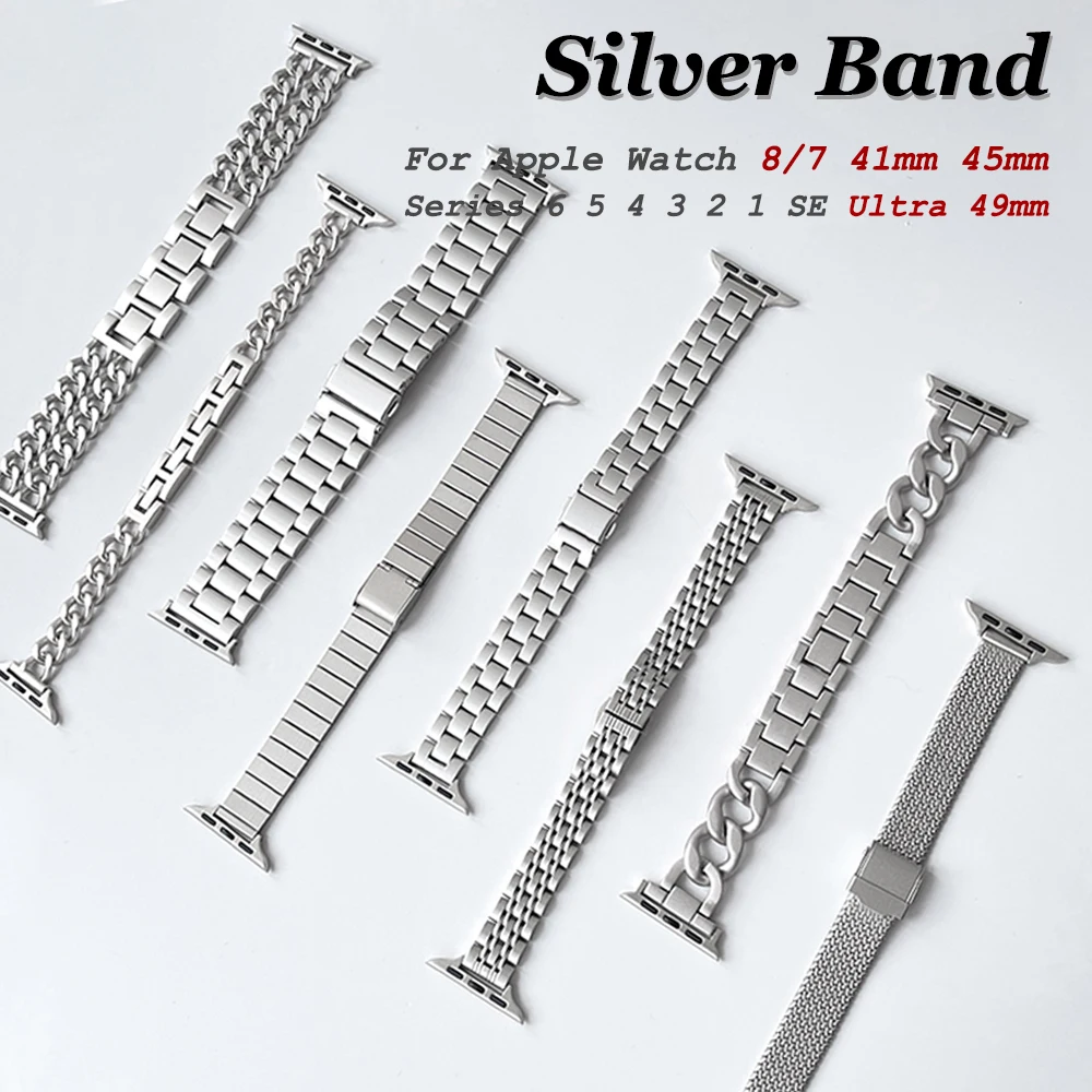 Bracciale In Argento Per Apple Watch Series 8 7 41Mm 45Mm Ultra 49Mm Per Iwatch 6 5 Se 4 3 2 40Mm 38 42Mm 44Mm Cinturino Sottile Da Donna