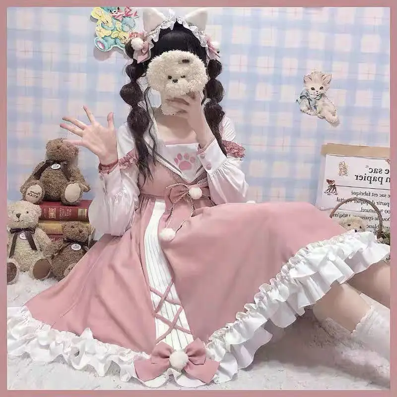 Plus Size Cat Claw Lolita Kawaii Princess Dress Oversized Short Sleeve for 150kg 4XL lolita dress