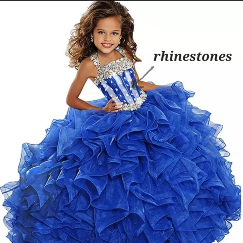 

Royal Blue Flower Girls Dresses Floor Length First Communion Kids Princess Gowns