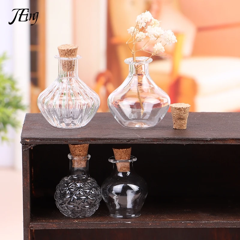 1:12 Dollhouse Miniature Storage Tank Glass Bottle With Cork Cover Mini Tiny Jar Flower Vases Model Toys Doll House Decor Access glass bottles,mini glass bottles,mini perfume bottles,mini storage boxes