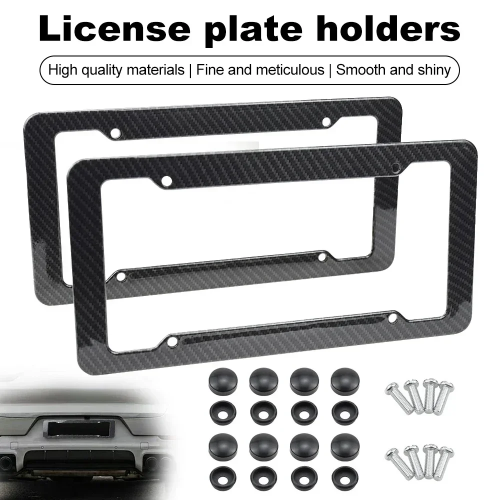 Number Plate Holder Black Car License Plate Frame Label Carbon Fiber License Plate Label Cover Universal Auto Parts