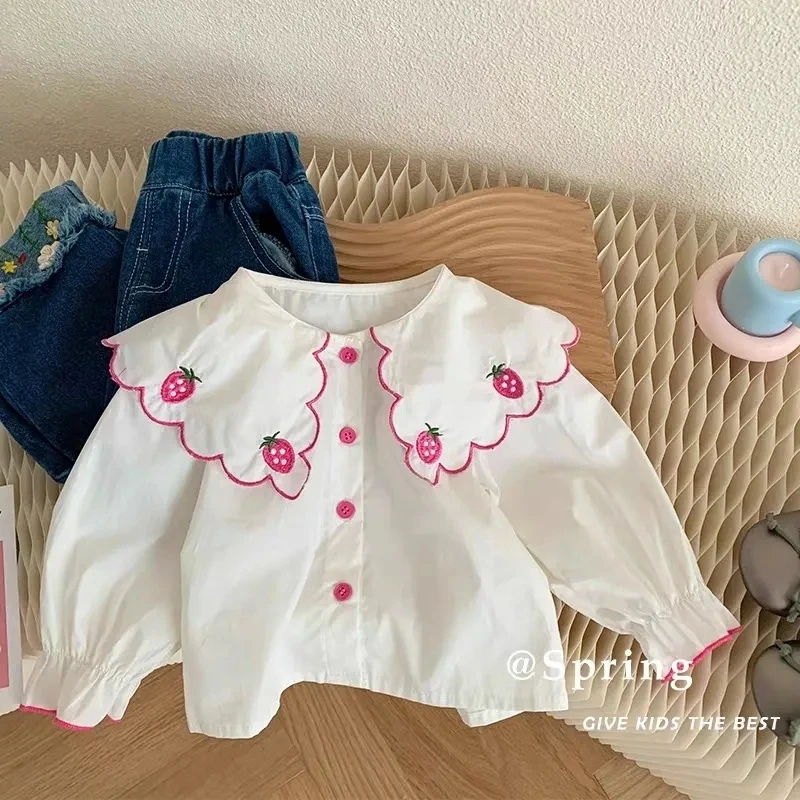 Girls' Shirts Spring and Autumn New Baby Fashionable Pure Cotton Shirts New Korean Children's Top 0-6Y