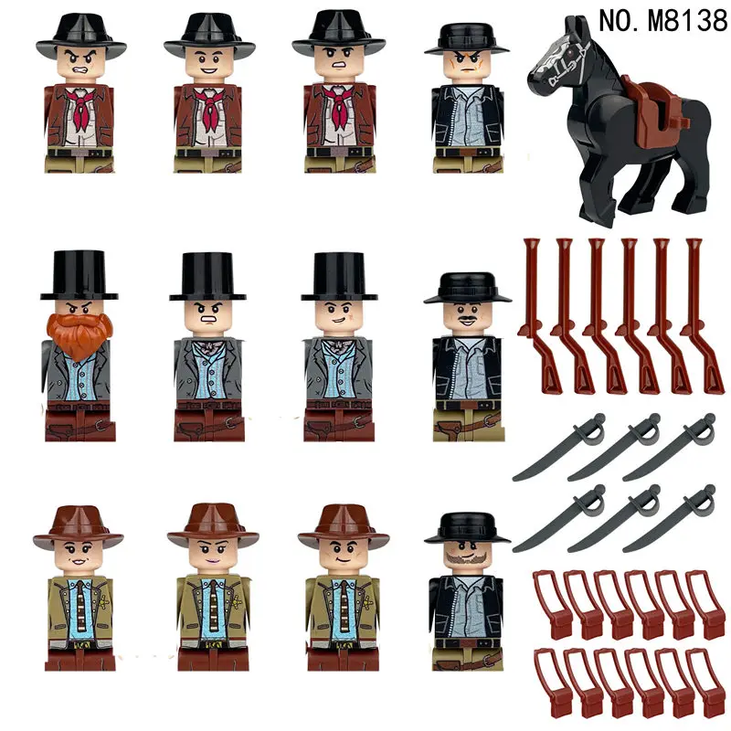Building Blocks Toys MOC City Military US Soldier Figures Building Blocks West Cowboy Detective Police Army Warrior Gun Weapons DIY Bricks Boys