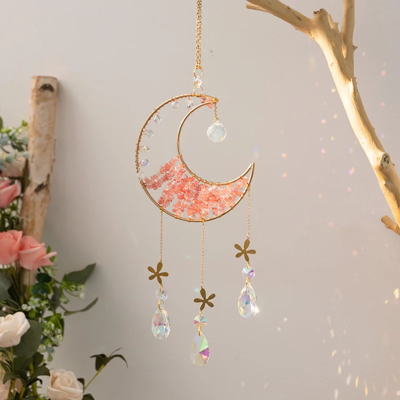Pink Crystal Prisms Rainbow Maker Sun Catchers Natural Gravel Citrine Quartz Window Suncatcher Hanging Interior Room Decoration 4