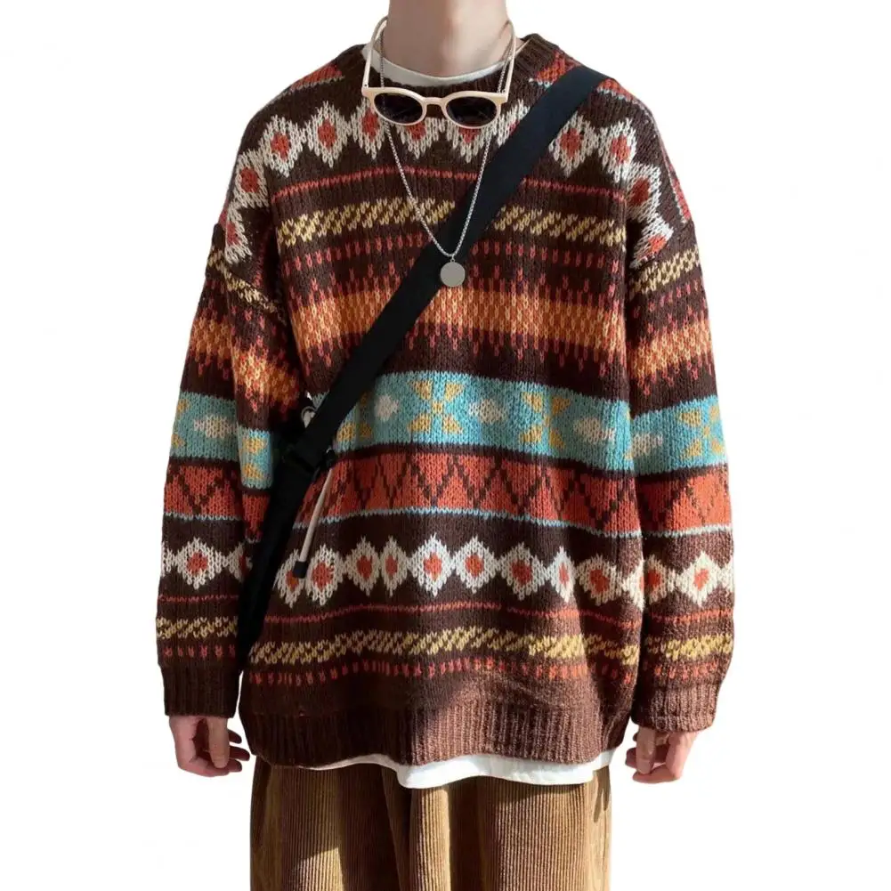

Trendy Men Autumn Sweater Thick Men Sweater Colorful Vintage O Neck Spring Sweater Warm