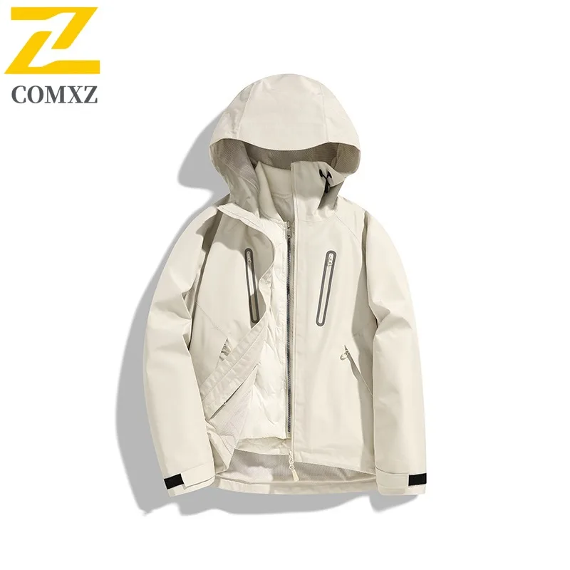 COMXZ Men's Chaqueta 3-In-1 Detachable Windproof Waterproof Ski Work Biker Jacket Hiking Breathable Scratch Resistant Outerwear