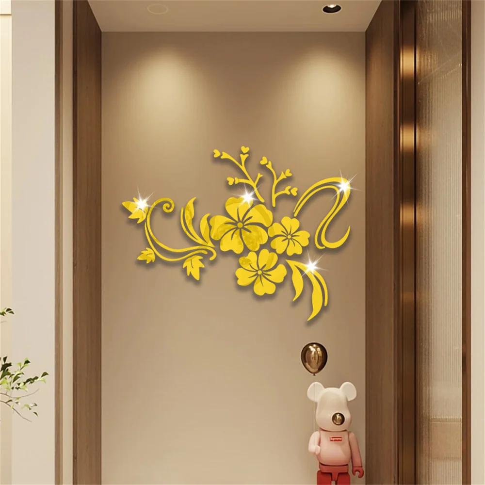 3D Flower Rattan Mirror Wall Stickers Beautify Home Environment Decoration Accessories Suitable For Room Bedroom DIY Decor
