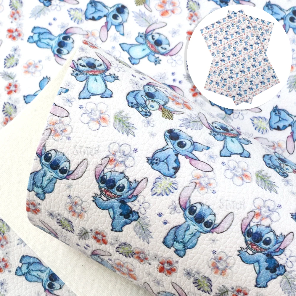 Cartoon Print Lychee Texture Faux Leather Sheet Lilo and Stitch Synthetic Leatherette Vinyl Fabric for DIY Accessories leather fabric,vinyl sewing fabric,vinyl fabric