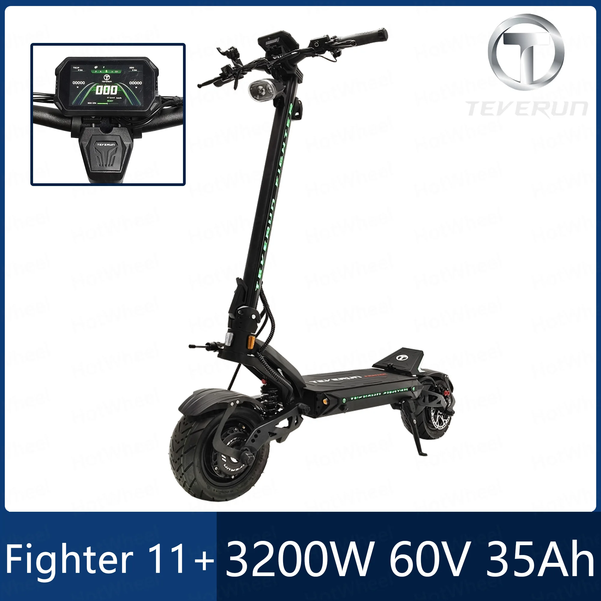 Teverun Fighter 11+ 1600W*2 Motor 60V 35Ah Battery Peak Power 5000W Top Speed 85km/h 4inch Display With NFC Lock 4 Pistons Brake