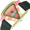 Unique Triangle Women's Wood Watch Creative Colorful Lady Green/ Red Genuine Leather Wristwatch Elegant Womens Watches Top Gifts 2