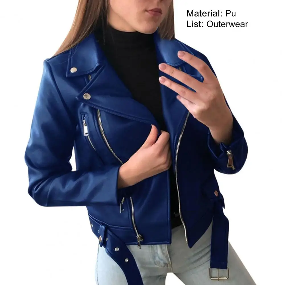 best winter coats for women Winter Women's Zipper Artificial Leather Jacket Lapel Long Sleeve Short Coat PU Motorcycle Suit Trim Jacket women's puffer jacket