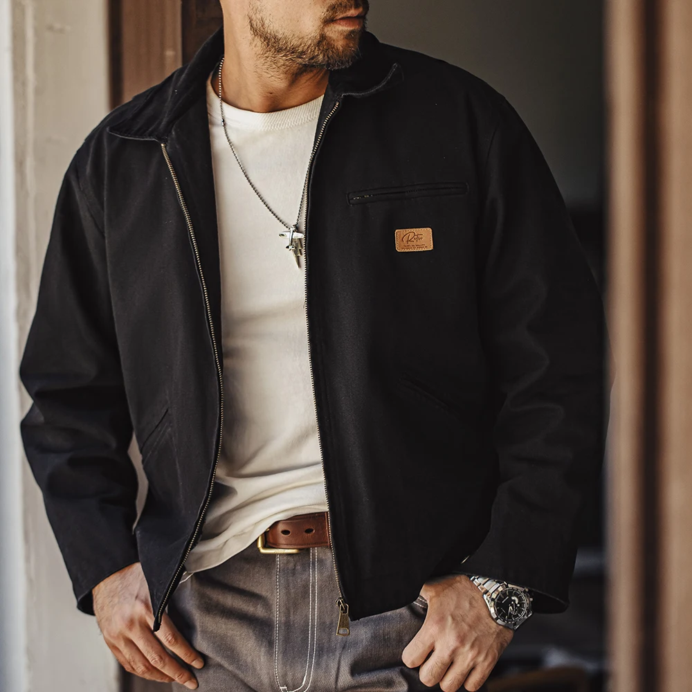 Maden Retro Canvas Detroit Hunting J001 Jacket with Heavyweight Cotton Pockets Design Lapel Collar Zipper Coat for Men's Autumn 2