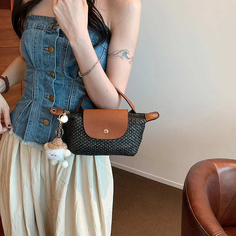 Summer Mini Woven Handle Small Bag 2023 New Ins Single Shoulder Crossbody Bag Holiday Beach Bag Fashion Straw Bag