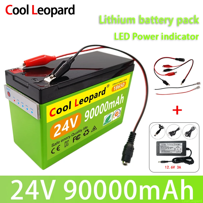 

NEW 24V 90AH 18650 Lithium Battery With LED Power Indicator,For Sprayers Electric Vehicle Batterie Built-In BMS+25.2V 2A Charger