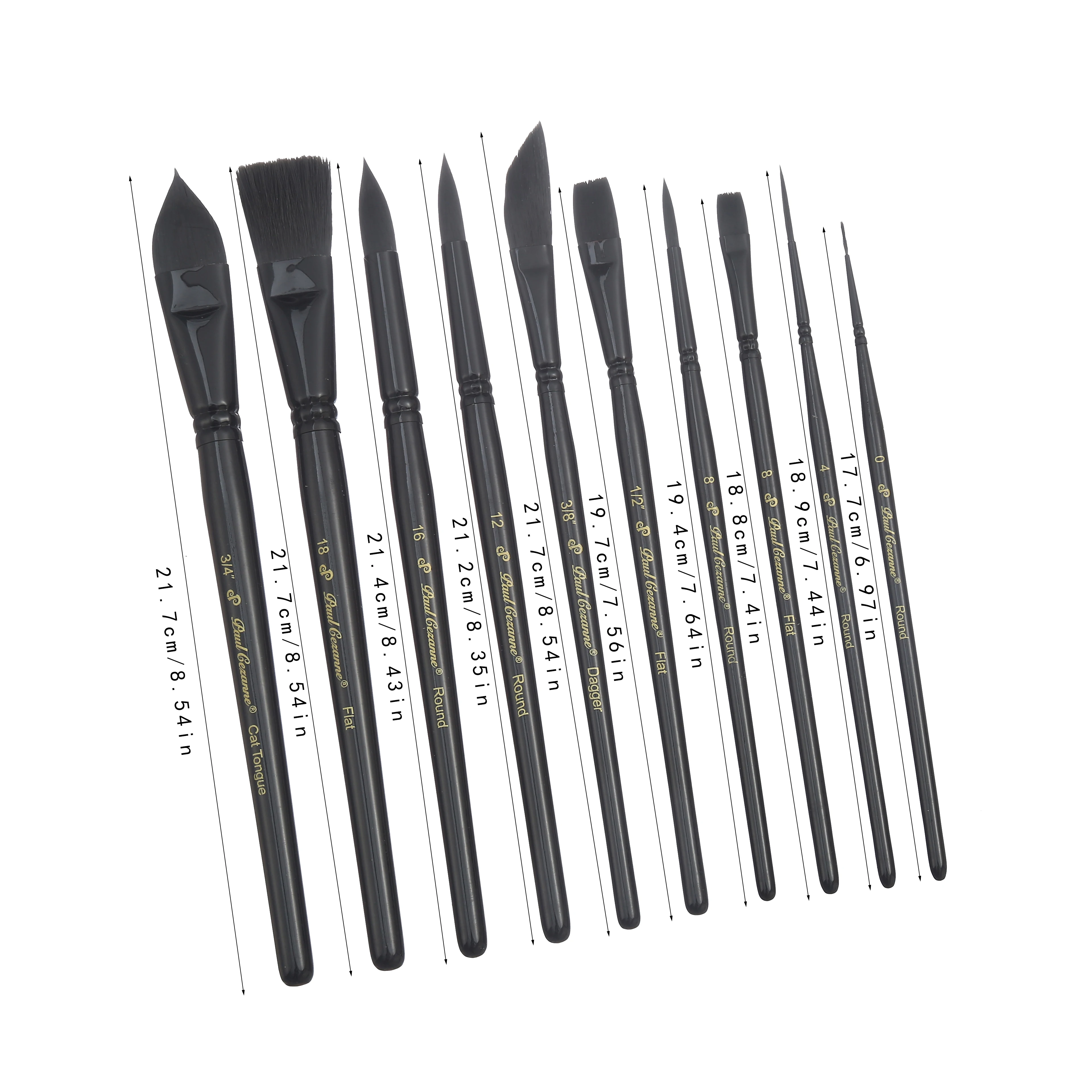10-delige set aquarel-, olie- en acrylverfkwasten met houten handvat, nylon haren, platte punt en kattentongvorm._voghion.com