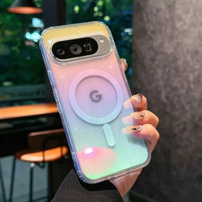 Gradient Bling Glitter Magnetic Wireless Charging Colorful Clear Case