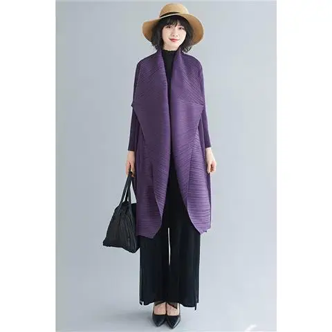 Luxury Pleated Coat New Turn Down Collar Long Sleeve Mid-length Trench Coat Oversized Windbreaker Cardigan High-end Chic Jackets