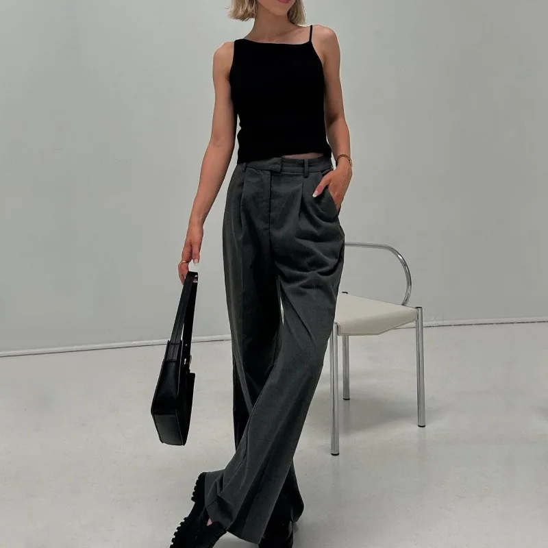 Camiseta negra de moda acanalada para mujer, jersey de espagueti, informal, de retazos, sin mangas, verano 2025, top ajustado para mujer