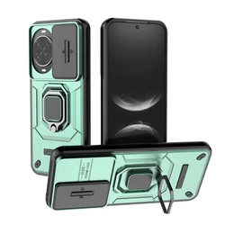 Magnetic Ring Holder Shockproof Armor Phone Case with Slide Camera Protection for Nova 14 (Green)