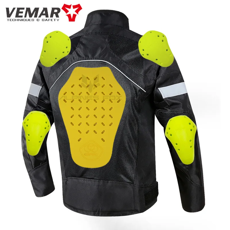 VEMAR 남성용 여름 오토바이 재킷 메쉬 통기성 스탠드 칼라 야간 반사 충격 방지 어깨 팔꿈치 등 보호대 포함
