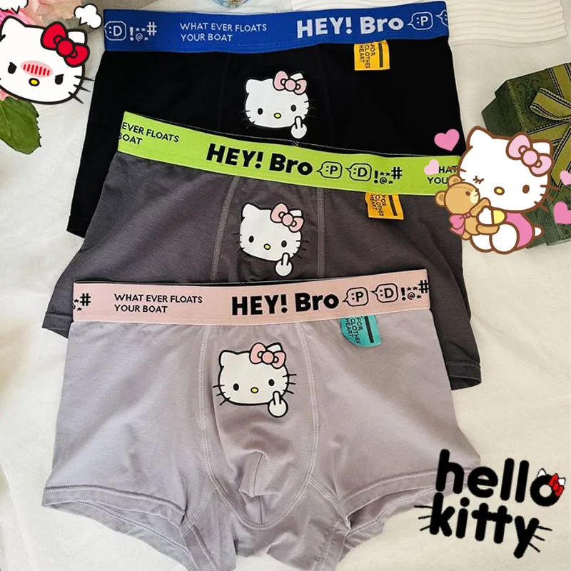 

Мужское нижнее белье Hello Kitty, модные хлопковые боксеры для мальчиков, боксеры с мультяшным рисунком, кавайные трусы-бойфренды, Мультяшные трусы, подарок на день рождения