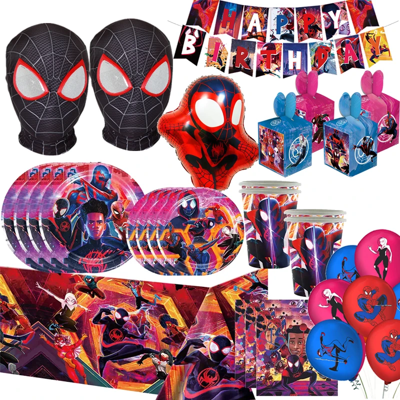 spiderman tablecloth disposable table cloth spiderman theme kids happy birthday party supplies decoration plastic table cover SpiderMan Across the Spider Verse Birthday Party Decorations Miles Foil Balloons Spider Theme Event Supplies Disposable Tablewar