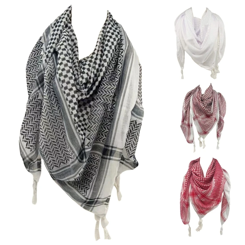 

Adult Shemagh Scarf Multi Purpose Lattice Pattern Keffiyeh Headscarf Adjustable Religious Scarf Outdoor Dustproof Kerchief Shawl