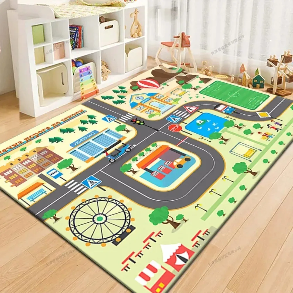 1 Piece 120x160cm Non-slip Dirt-resistant Baby Play Mat Crawling Mat Cartoon Runway Carpet Parking Lot Road Game Mat Baby Toys